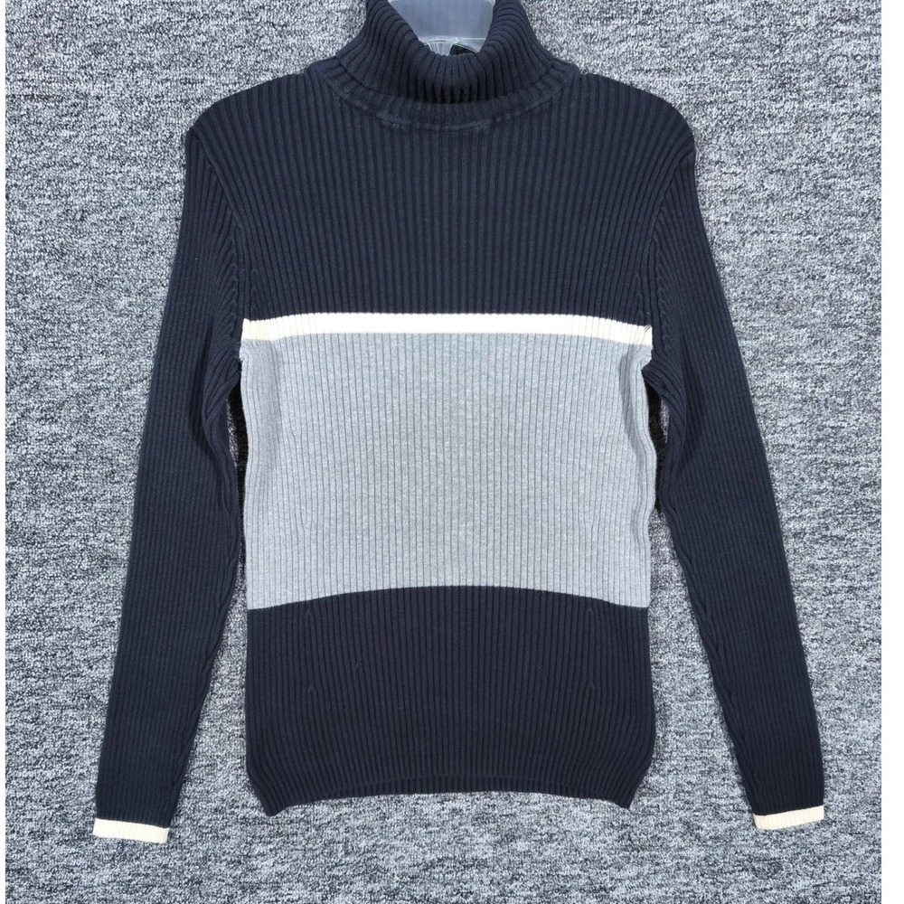 Vintage Y2K Gap Ribbed Turtleneck Sweater Navy Grey Colorblock Large‎ 2003